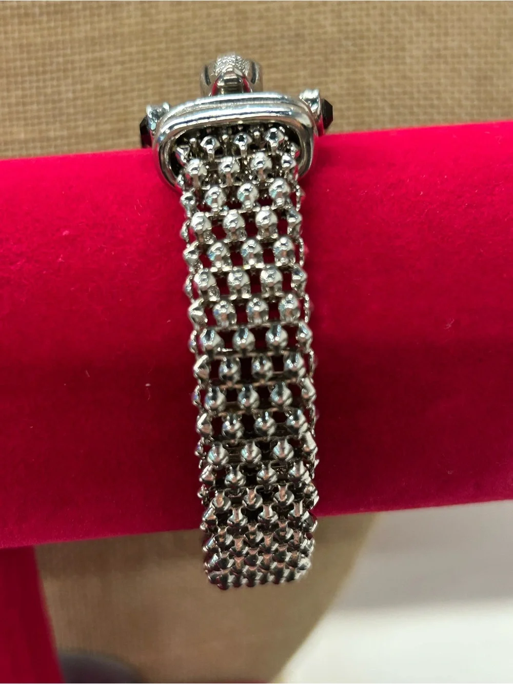 DSMK stainless steel silky mesh with rhinestone magnetic clasp necklace and brac